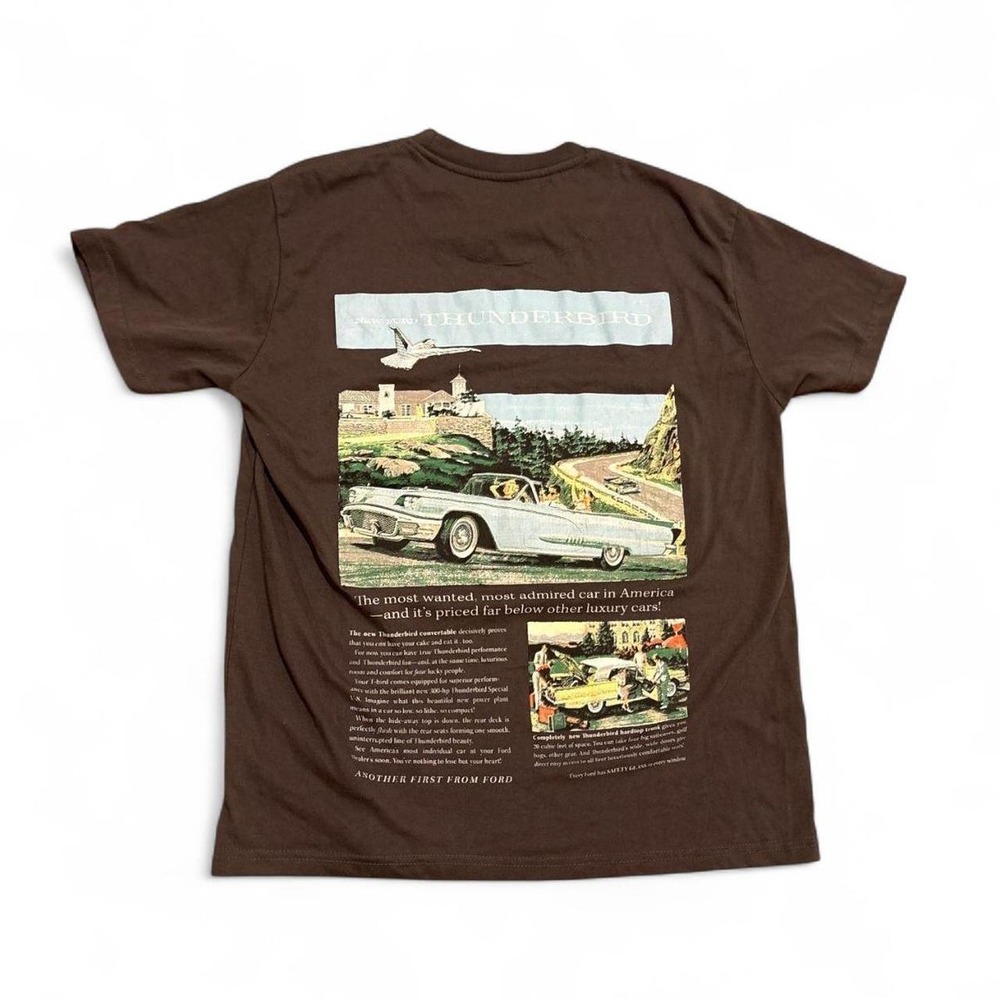 Ford Thunderbird Graphic T-Shirt Gray Mens Size M Vintage Car Ad Logo
